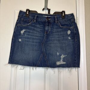 Old Navy Size 12 Denim Skirt Distressed Blue Jean Raw Hem Casual Y2K Revival